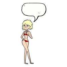 cartoon woman in bikini with speech bubble N59