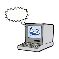 cartoon old computer with speech bubble N36