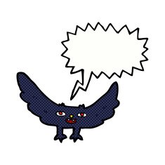 cartoon spooky vampire bat with speech bubble N11