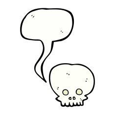cartoon spooky skull symbol with speech bubble N4
