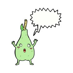 cartoon frightened pear with speech bubble N11
