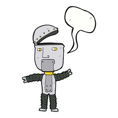 cartoon robot with speech bubble N222