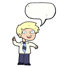 cartoon school boy with idea speech bubble N33