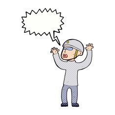 cartoon security man panicking with speech bubble N12