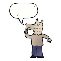 cartoon happy wolf man with speech bubble N23