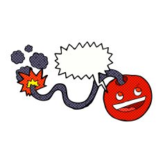 cartoon burning bomb with speech bubble N7
