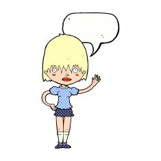 cartoon waving woman with speech bubble N169