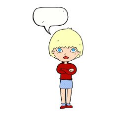 cartoon woman with crossed arms speech bubble N57