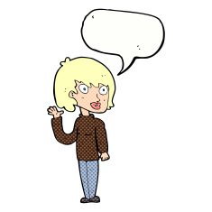 cartoon waving woman with speech bubble N171
