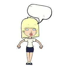 cartoon woman shrugging shoulders with speech bubble N585