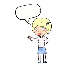 cartoon waving woman with speech bubble N172