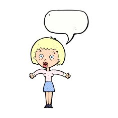 cartoon woman shrugging shoulders with speech bubble N587