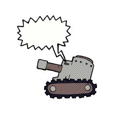 cartoon army tank with speech bubble N8