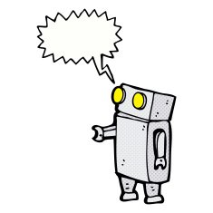 cartoon robot with speech bubble N224