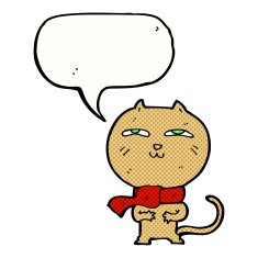 cartoon funny cat wearing scarf with speech bubble N19