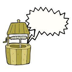 cartoon wishing well with speech bubble N10