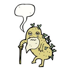 cartoon old potato with speech bubble N12
