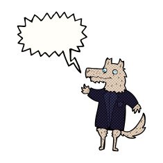 cartoon wolf businessman with speech bubble N8