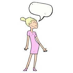 cartoon woman in dress with speech bubble N48