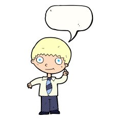 cartoon school boy with idea speech bubble N34