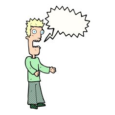 cartoon man freaking out with speech bubble N11