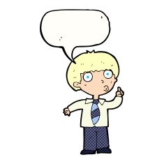 cartoon school boy with question speech bubble N12