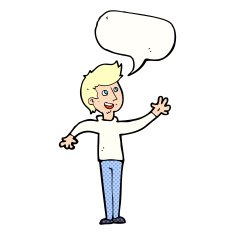 cartoon man waving with speech bubble N36