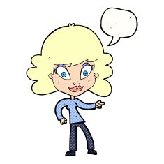 cartoon woman pointing with speech bubble N253
