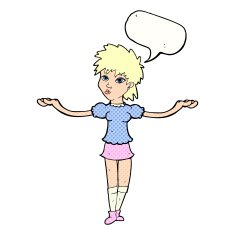 cartoon woman shrugging shoulders with speech bubble N588