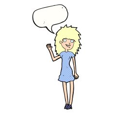 cartoon happy woman waving with speech bubble N12