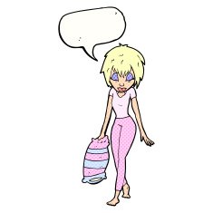 cartoon woman going to bed with speech bubble N12