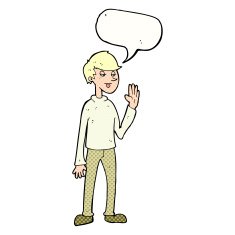 cartoon waving man with speech bubble N46