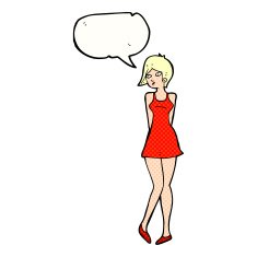 cartoon pretty woman in dress with speech bubble N58