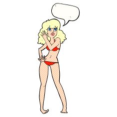 cartoon pretty woman in bikini with speech bubble N11