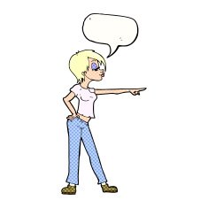 cartoon woman pointing with speech bubble N254