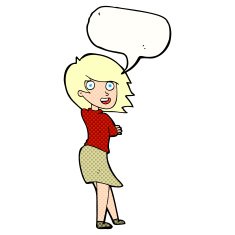 cartoon happy woman with speech bubble N300