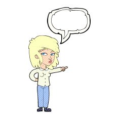 cartoon woman pointing with speech bubble N257