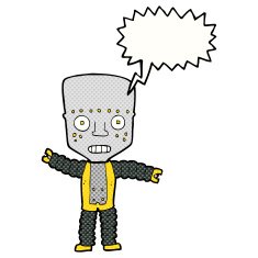 cartoon robot with speech bubble N229
