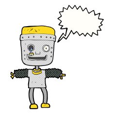 cartoon robot with speech bubble N230