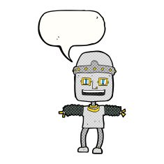 cartoon robot with speech bubble N231