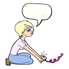 cartoon girl playing computer games with speech bubble N11