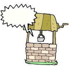 cartoon wishing well with speech bubble N11