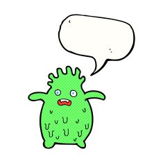 cartoon funny slime monster with speech bubble N24
