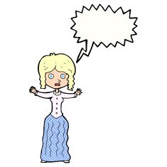 cartoon worried victorian woman with speech bubble N12