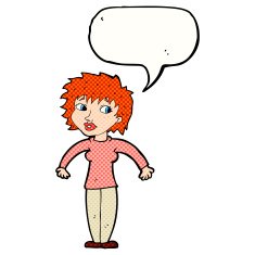 cartoon woman shrugging shoulders with speech bubble N591