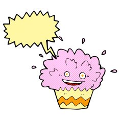 cartoon exploding cupcake with speech bubble N4