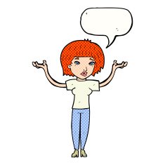 cartoon woman shrugging shoulders with speech bubble N592
