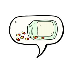 cartoon jar of pills with speech bubble N4