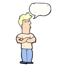 cartoon man with folded arms speech bubble N34
