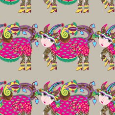 ethnic seamless pattern fabric with unusual tribal animal N13